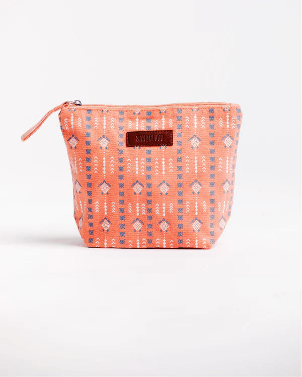 Sand Cloud Diamond Mudcloth Pouch BURNT CORAL