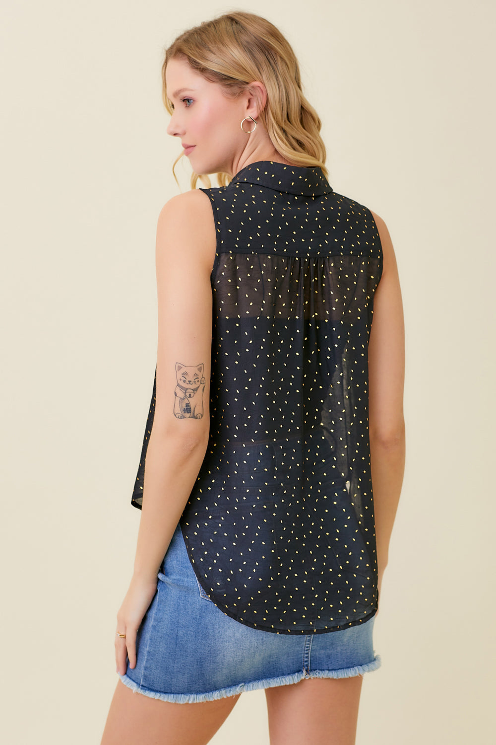 Mystree W Chiffon Crinkle Tank BLACK