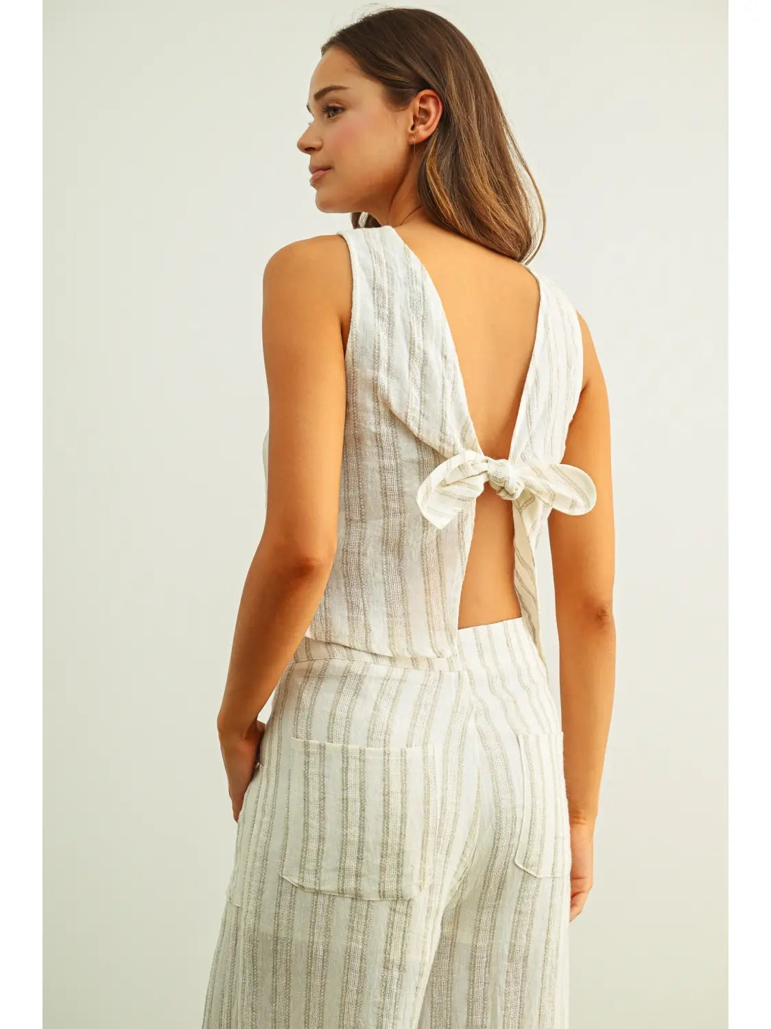 Miou Muse W Jacquard Linen Twist Back Top WHITE