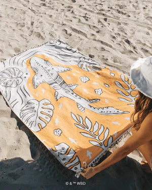 Sand Cloud Monstera Shark Beach Towel LG ORANGE