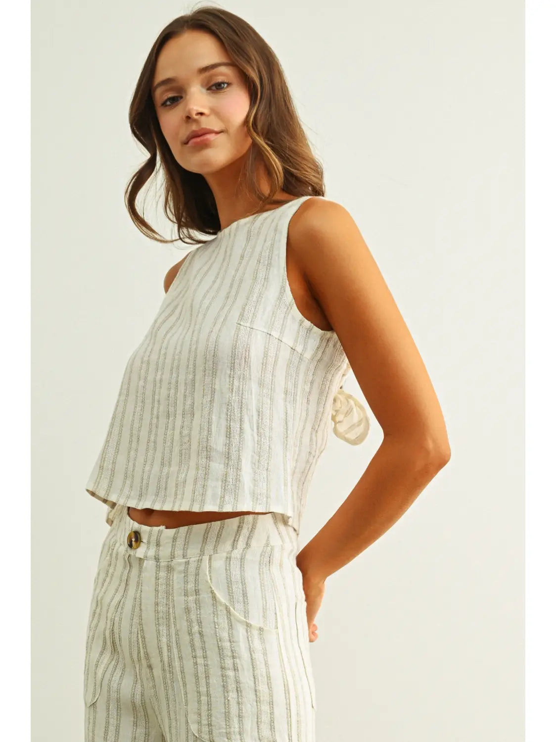 Miou Muse W Jacquard Linen Twist Back Top WHITE