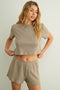 Miou Muse W SS Waffle Round Neck Crop Top MOCHA