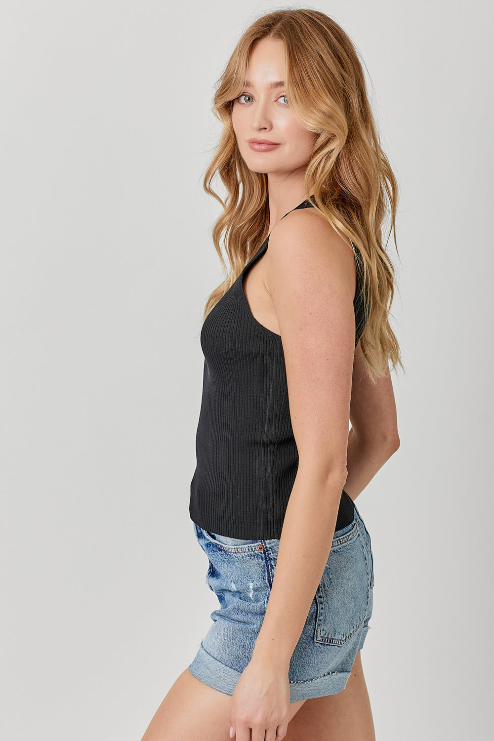 Mystree W Ribbed Sweater Tank BLACK