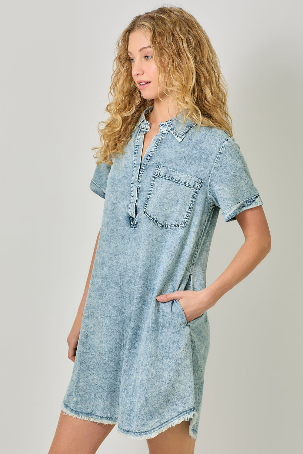 Mystree W Rolled Sleeve Dress DENIM