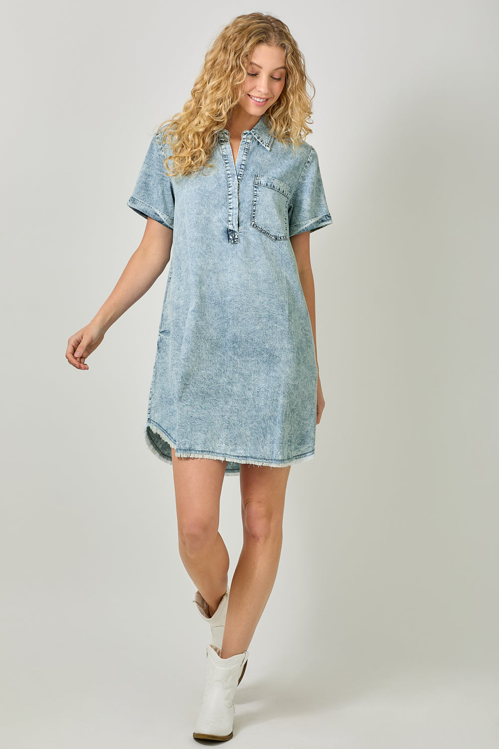 Mystree W Rolled Sleeve Dress DENIM