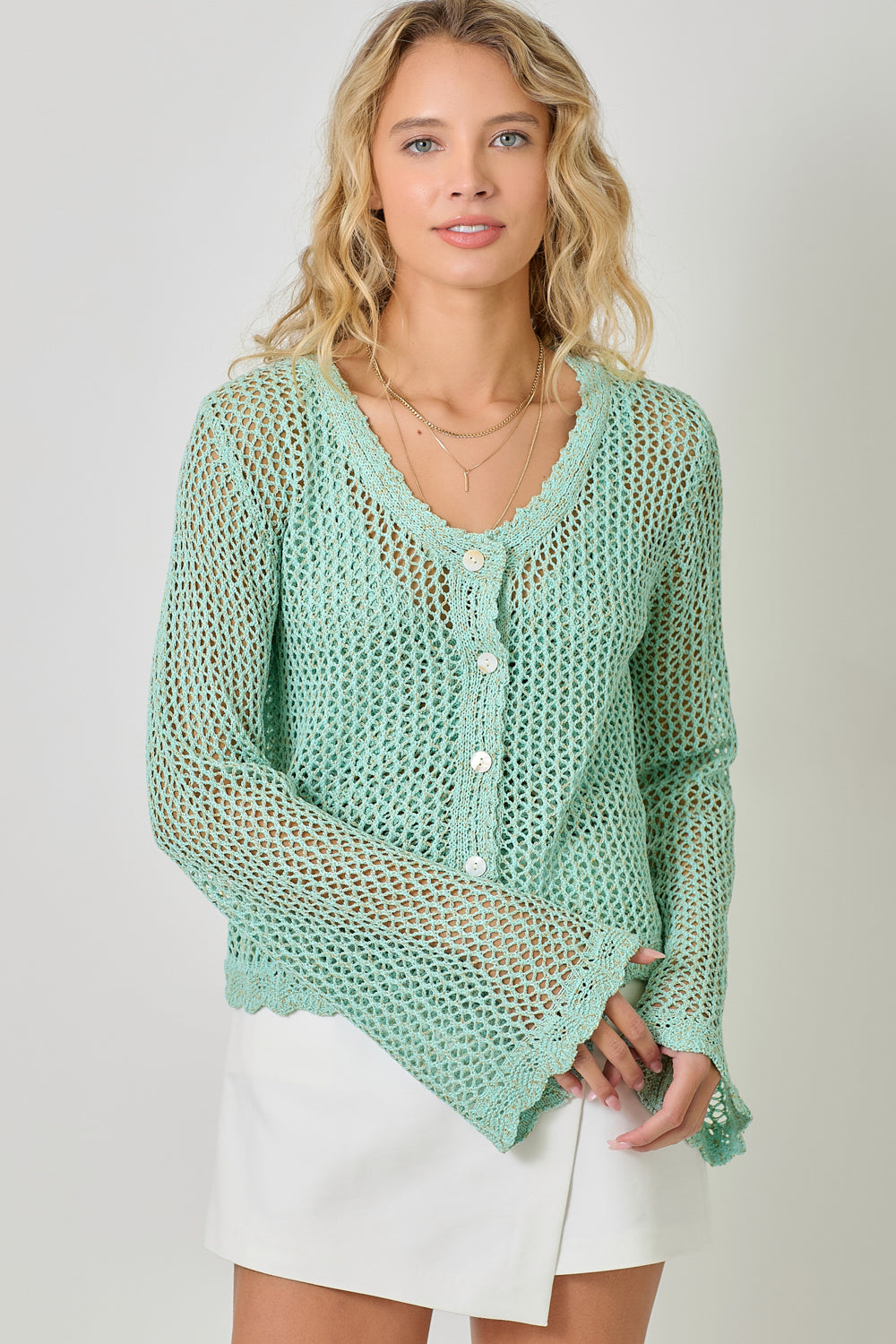Mystree W Crochet Cardigan SEAFOAM