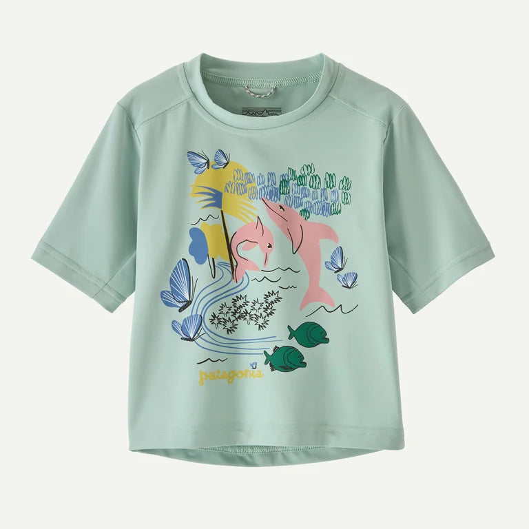 Patagonia Baby SS Cap Tee PINK DOLPHINS THIN ICE