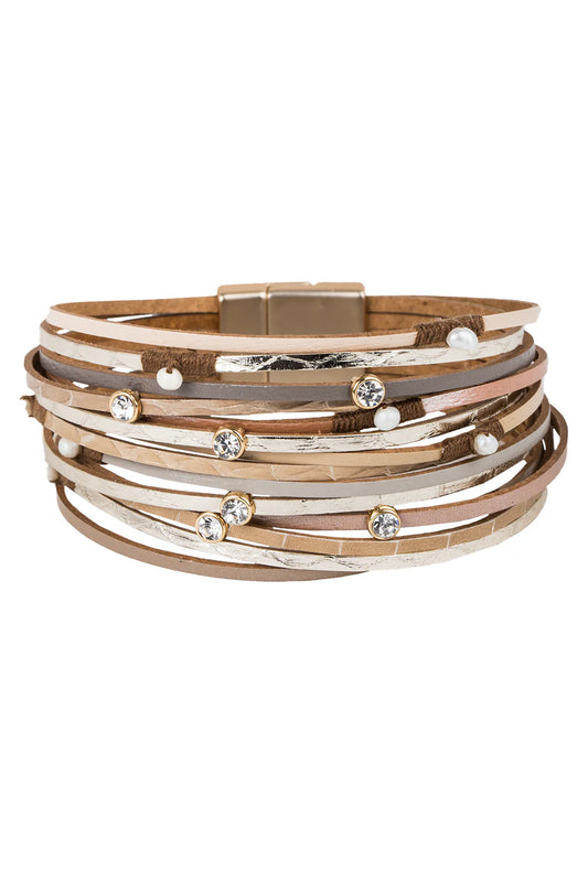 SAACHI Bubbly Crystal Studded Leather Bracelet MULTI