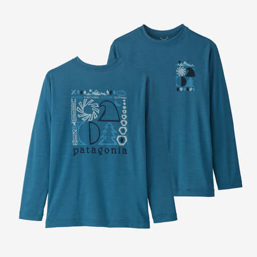 Patagonia Boys LS Cap Cool Daily Tee SPIRITED SEASONS:WAVY BLUE