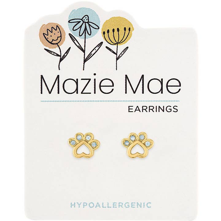 Mazie Mae Opal Paw Print Studs GOLD