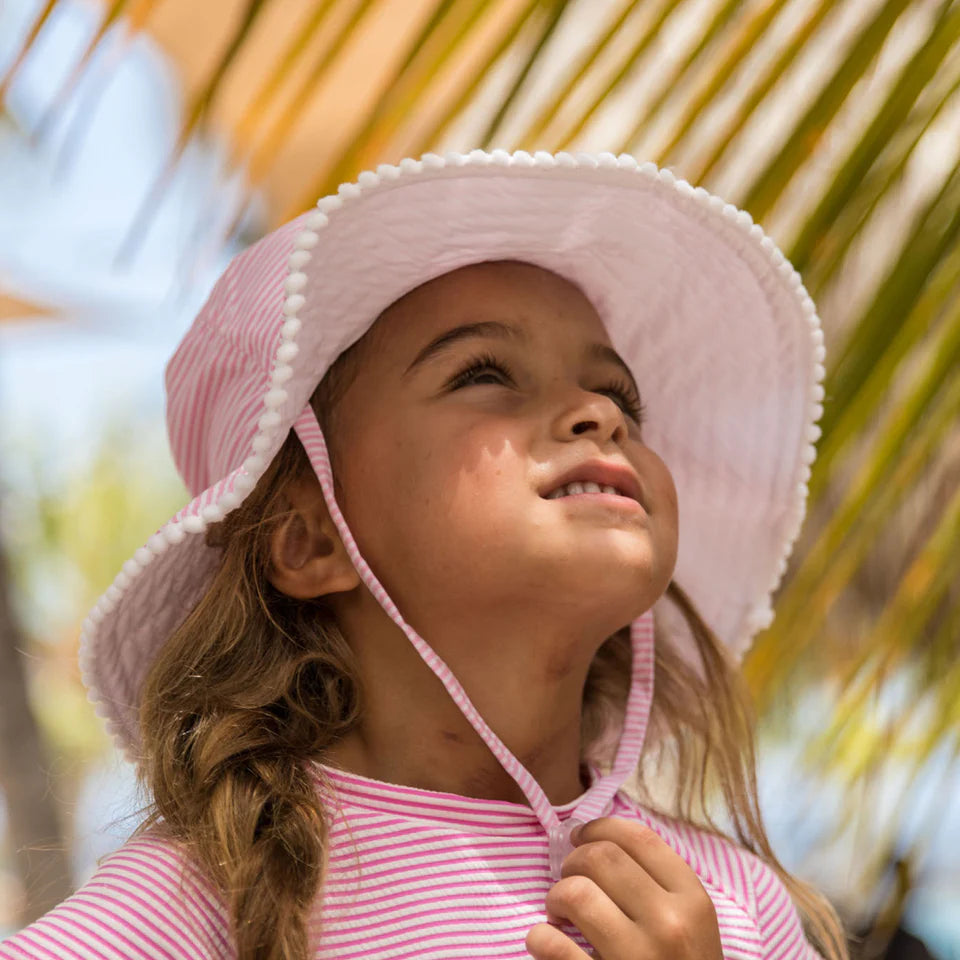 Snapperrock Kids Bucket Hat PINK/WHITE STRIPE