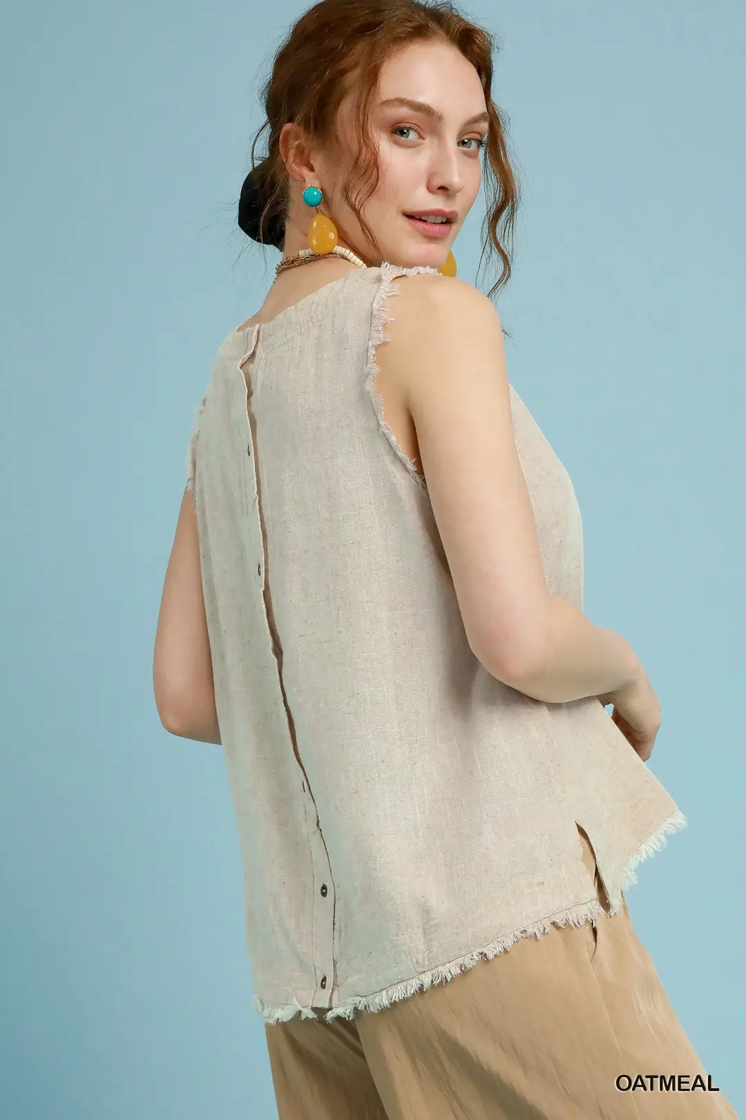 Umgee W Linen Fray Tank OATMEAL