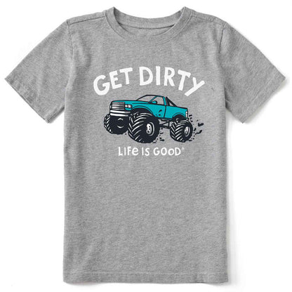 Life is Good Kids SS Crusher Tee Get Dirty Truck HTR GRAY