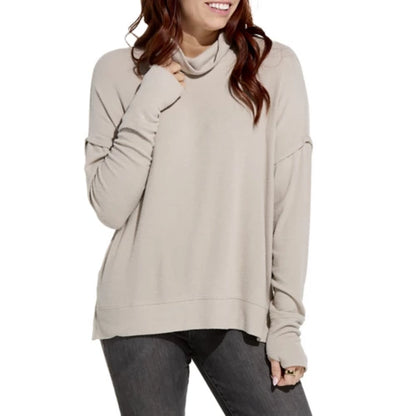 North River W Drop Shoulder Mock Neck CASHMERE