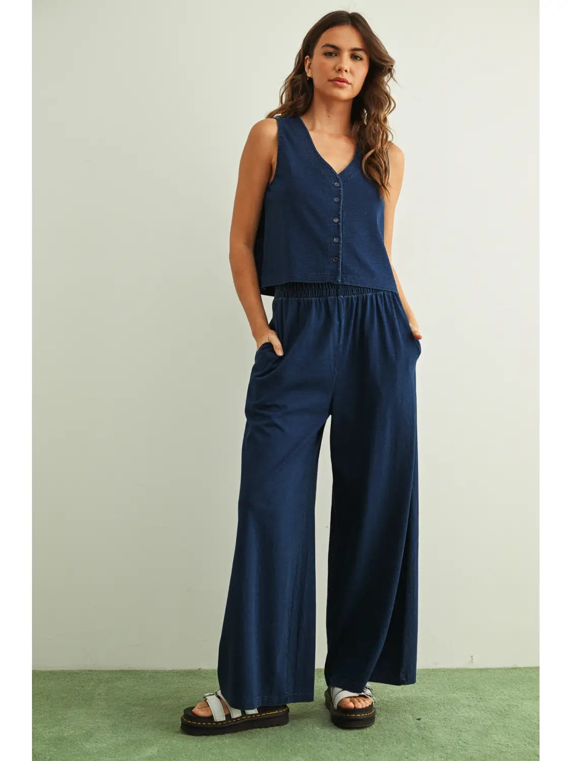 Miou Muse W Dye And Wash Knitted Top INDIGO BLUE