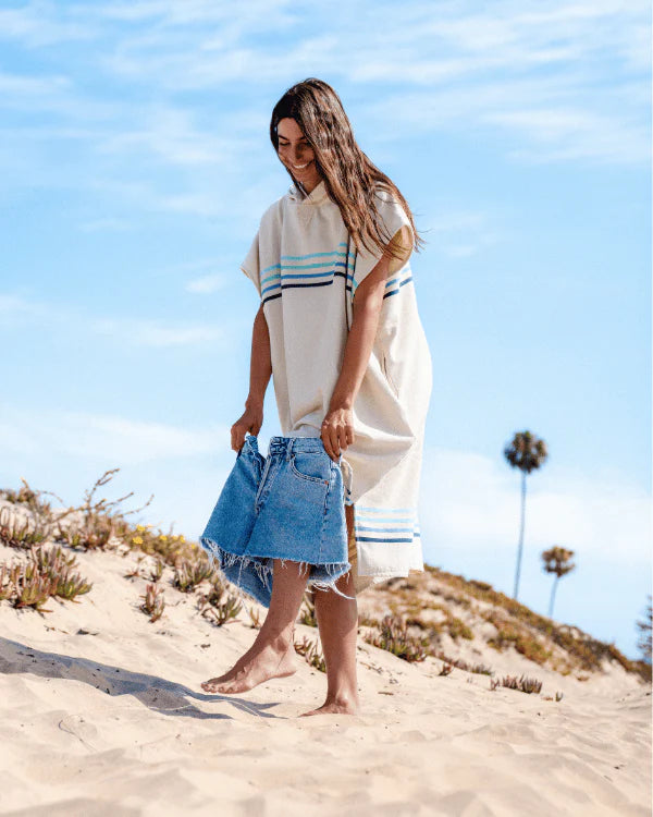 Sand Cloud W Border Classic Stripe Poncho AQUA