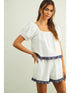 Miou Muse W Ruffled Hem Linen Shorts WHITE/BLUE