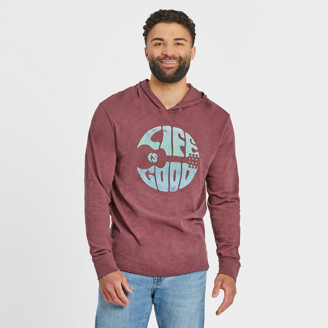 Life is Good M LS Hooded Slub Guitar Circle BROWN