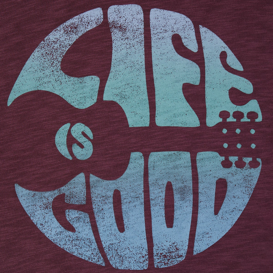 Life is Good M LS Hooded Slub Guitar Circle BROWN