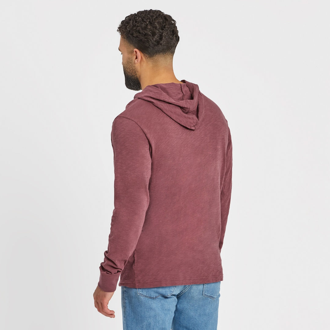 Life is Good M LS Hooded Slub Guitar Circle BROWN