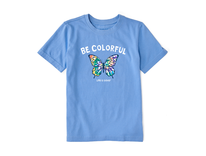 Life Is Good Kids Crusher Tee Be Colorful Butterfly CORNFLOWER BLUE