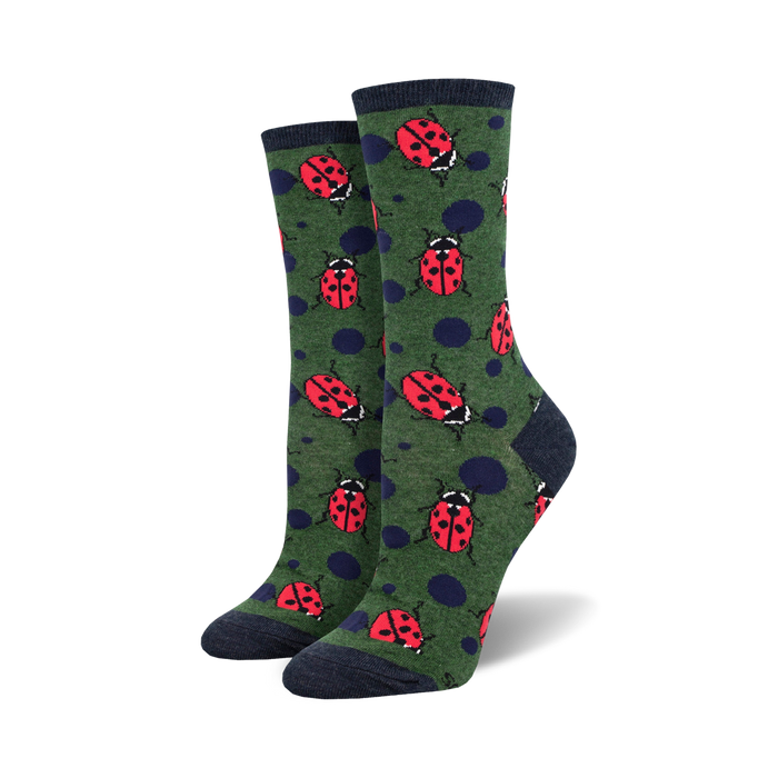 Socksmith W Ladybugs GREEN HEATHER