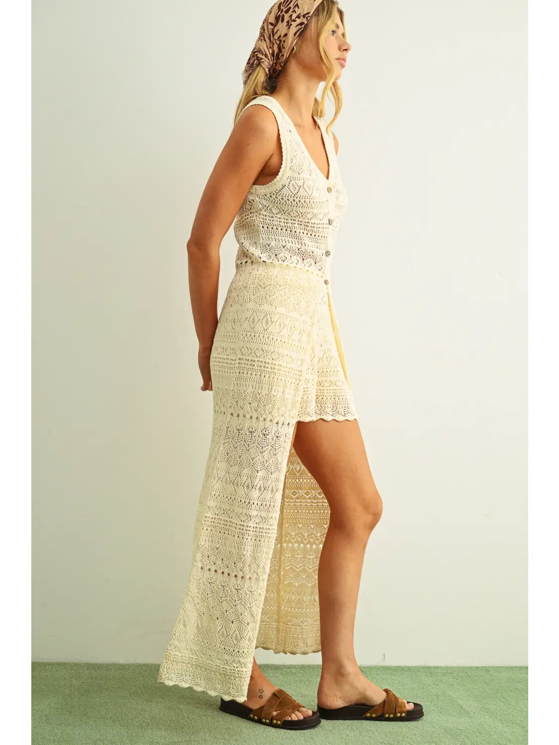 Miou Muse W Crochet Long Cardigan BEIGE
