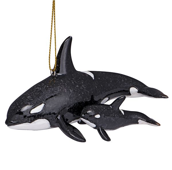 Cape Shore Hi-Gloss Resin Ornament Orca & Baby