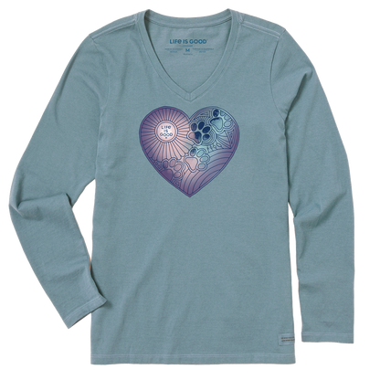 Life is Good W LS Crusher-Lite Tee Pawprints Heart SMOKY BLUE