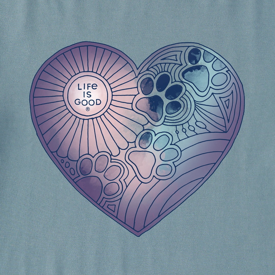 Life is Good W LS Crusher-Lite Tee Pawprints Heart SMOKY BLUE