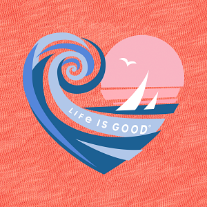 Life is Good W Textured Slub Tank Sunset Sail Heart MANGO