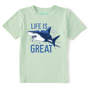 Life is Good Kids SS Crusher Tee Life is Great Shark SAGE GREEN
