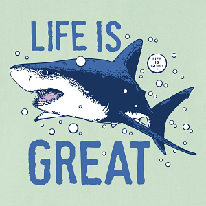 Life is Good Kids SS Crusher Tee Life is Great Shark SAGE GREEN