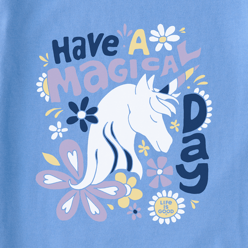 Life is Good Kids SS Crusher Tee Magical Day Unicorn CORNFLOWER BLUE