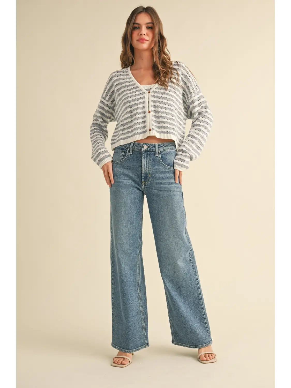 Miou Muse W Crochet Knitted Cardigan BLUE / WHITE