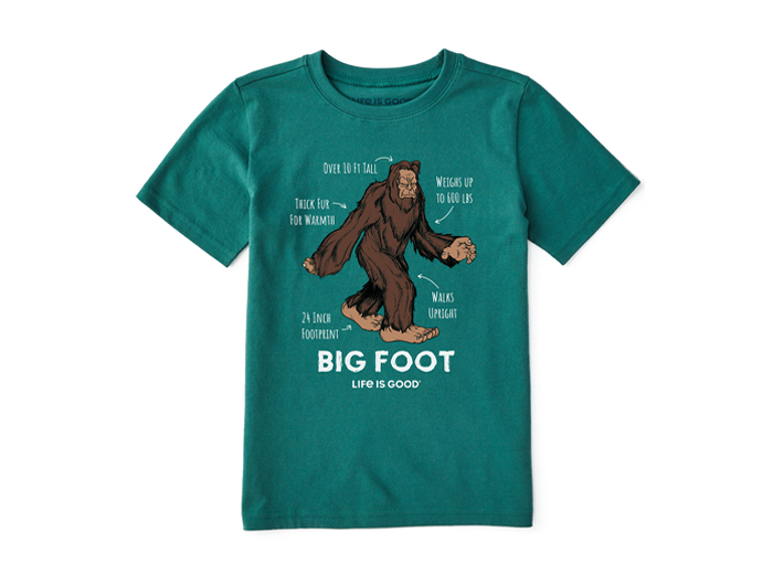 Life is Good Kids SS Crusher Tee Big Foot Facts SPRUCE GREEN