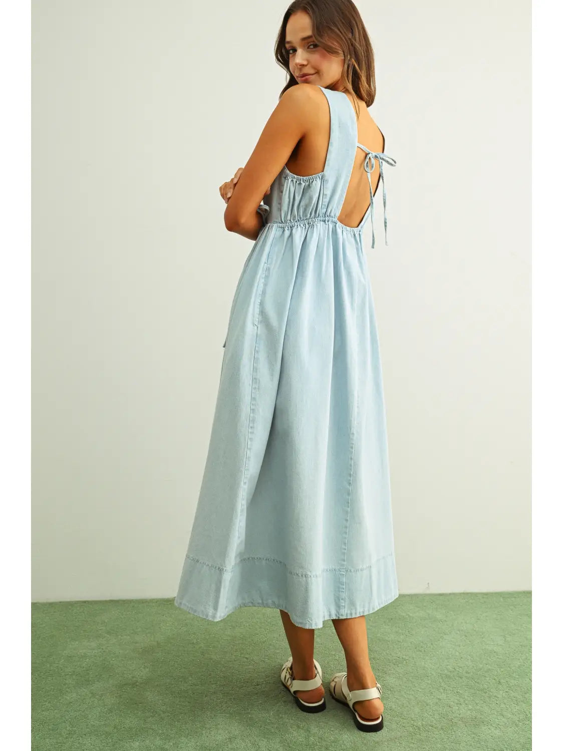Miou Muse W U-Neck Chambray Dress LIGHT BLUE