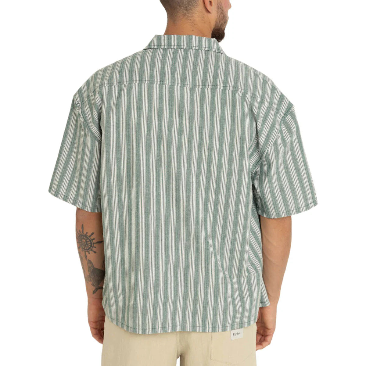 Rhythm M SS Butcher Stripe Relaxed Shirt TEAL