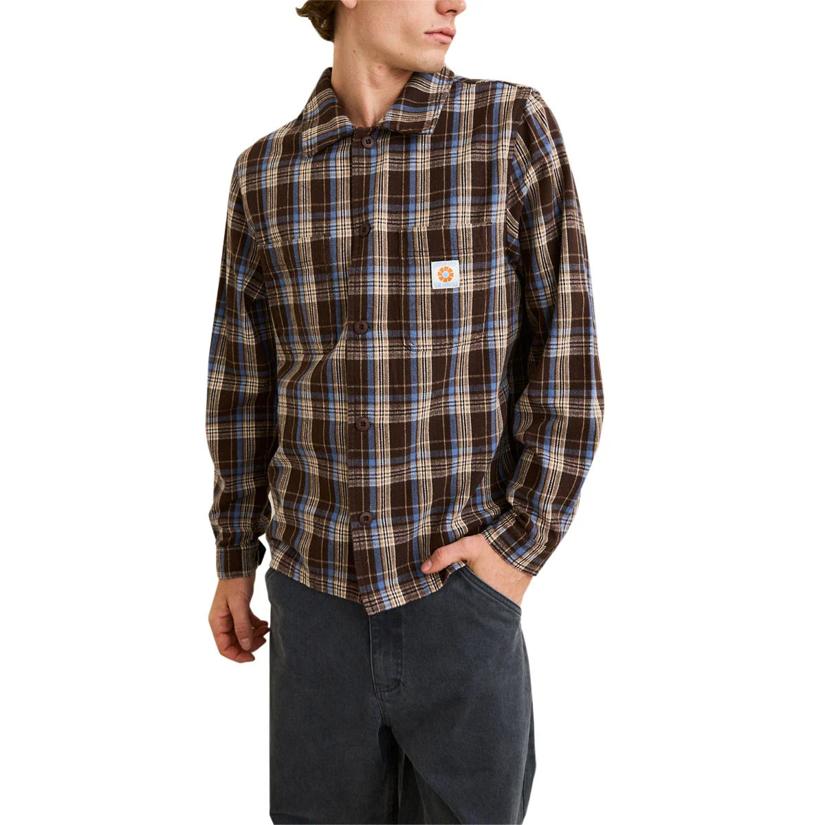 Rhythm M LS Alex Check Shirt CHESTNUT
