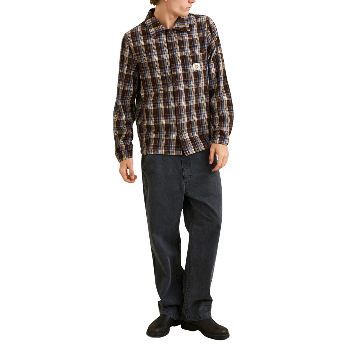 Rhythm M LS Alex Check Shirt CHESTNUT