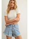 Miou Muse W SS Mini Ruffle Ribbed Top CREAM
