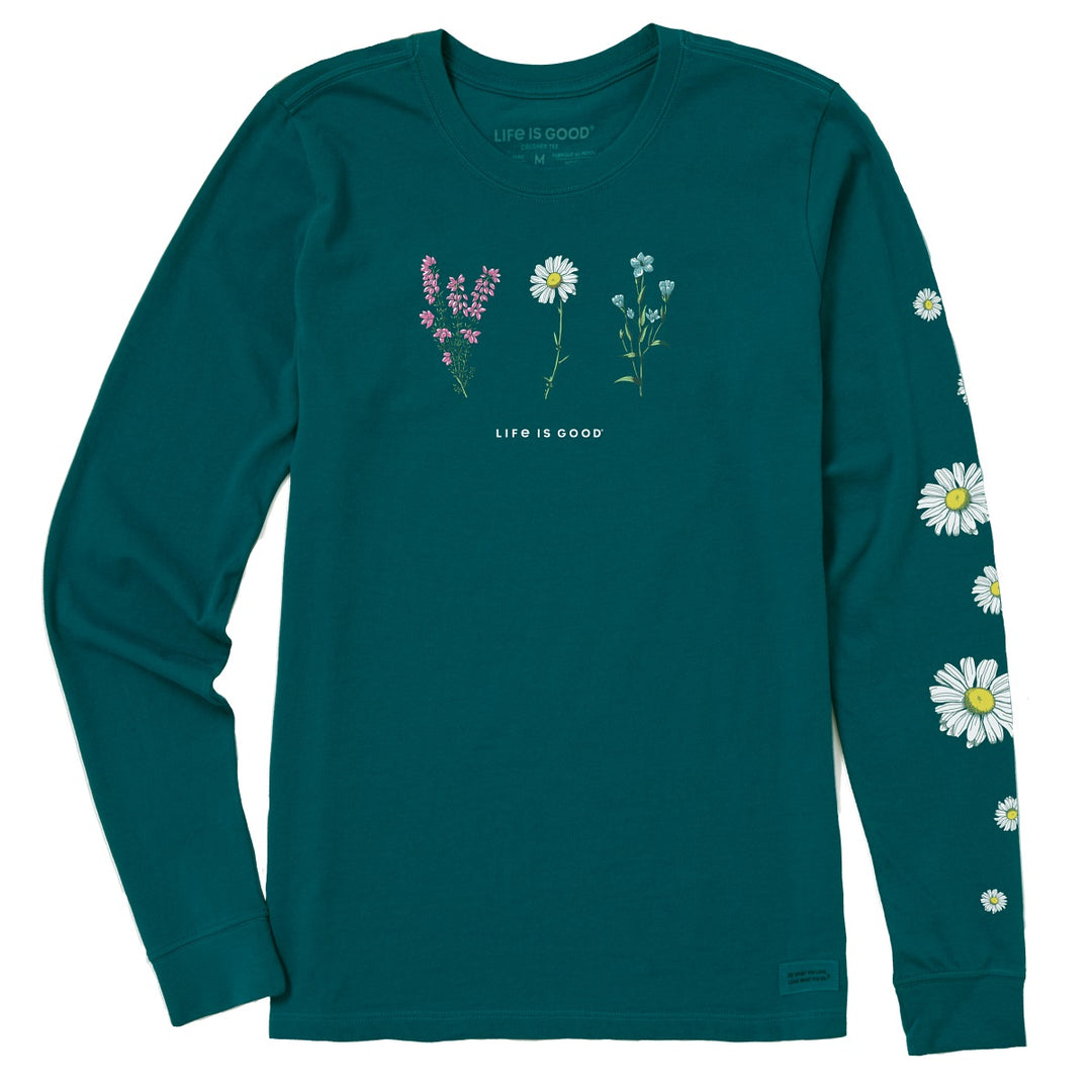 Life is Good W LS Crusher Tee Detailed Wildflower MALLARD GREEN