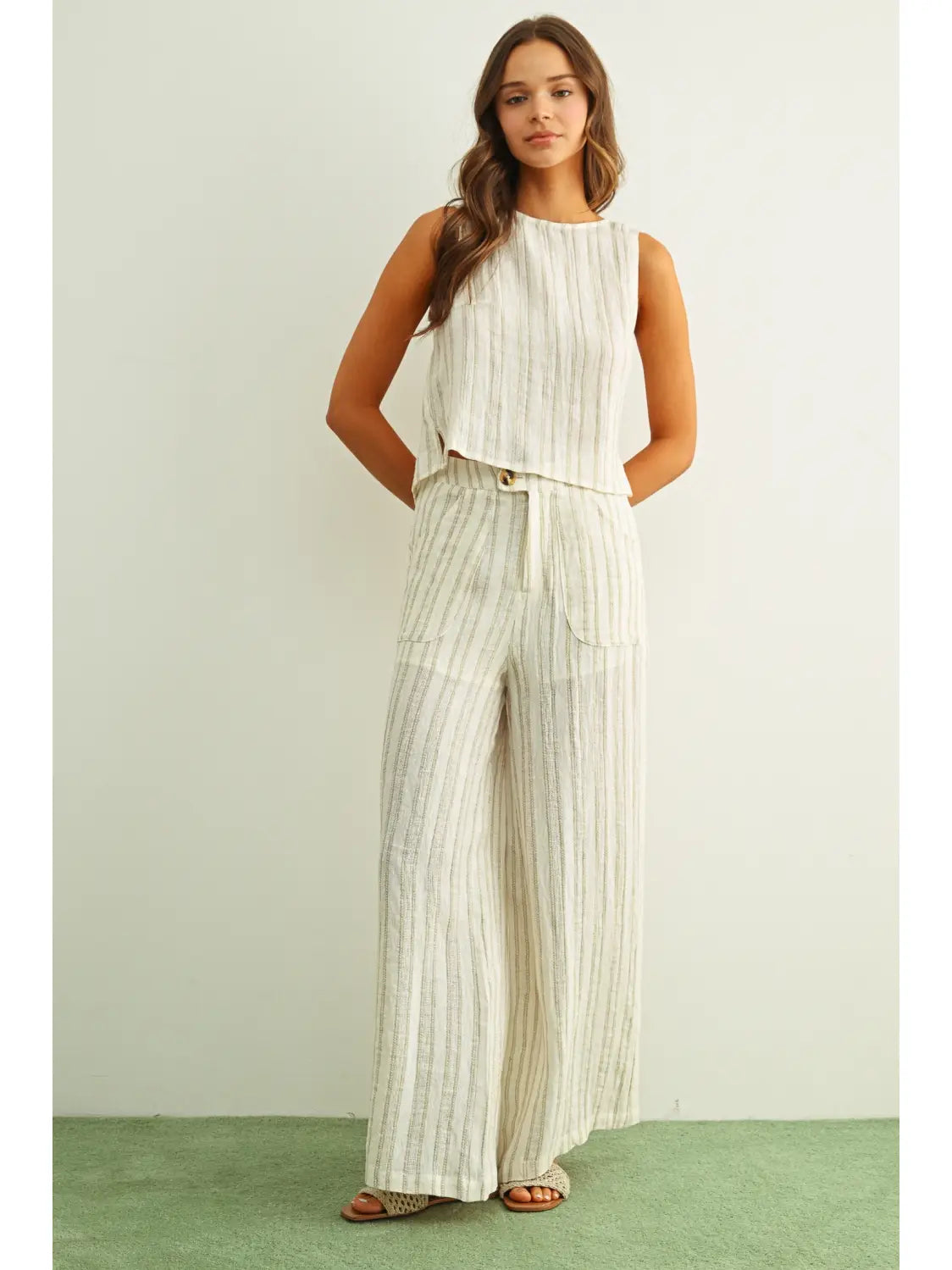 Miou Muse W Jacquard Linen Twist Back Top WHITE