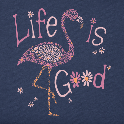 Life is Good W SS Crusher Tee Lite Daisy Flamingo DARKEST BLUE