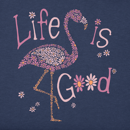 Life is Good W Crusher Tee Lite Daisy Flamingo DARKEST  BLUE