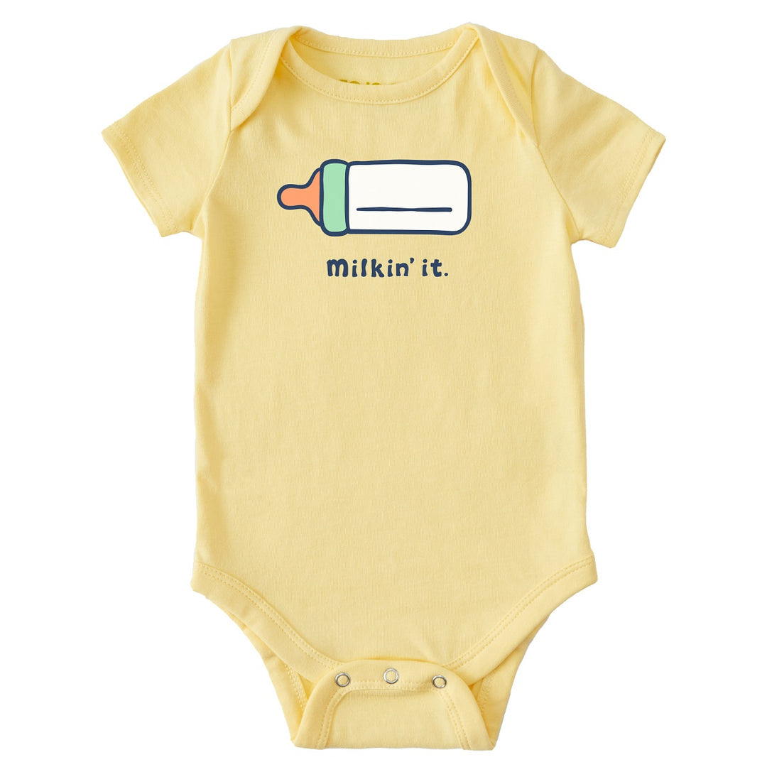 Life is good Baby Bodysuit Crusher Milkin' It SANDY YELLOW