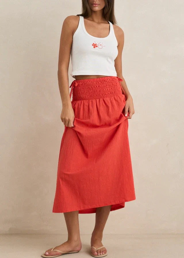 Rhythm W Alana Side Tie Maxi Skirt RED