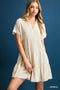Umgee W Linen Folded Sleeve Tiered Dress OATMEAL