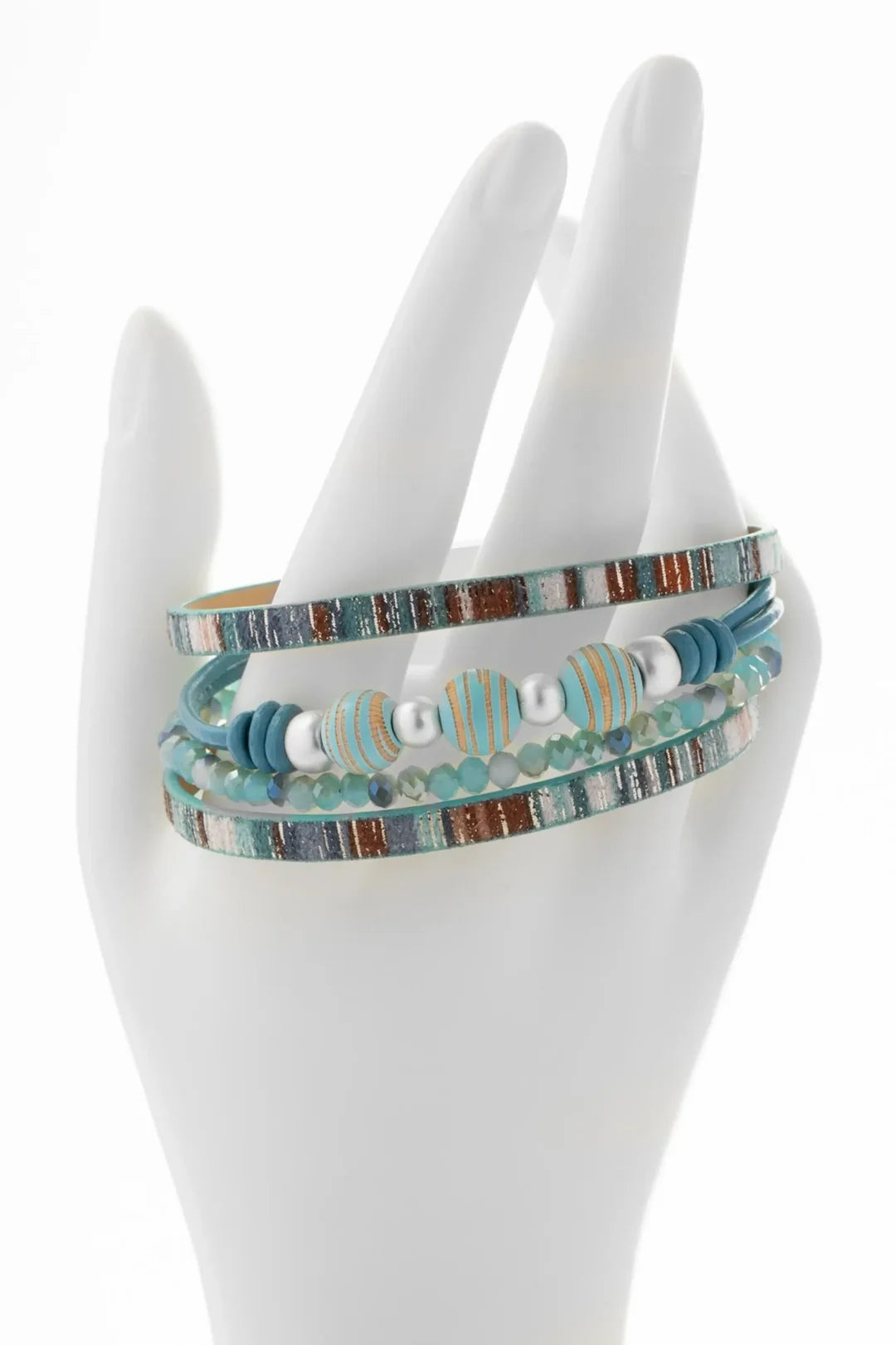 SAACHI Cool Toned Wood Beaded Bracelet BLUE COMBO