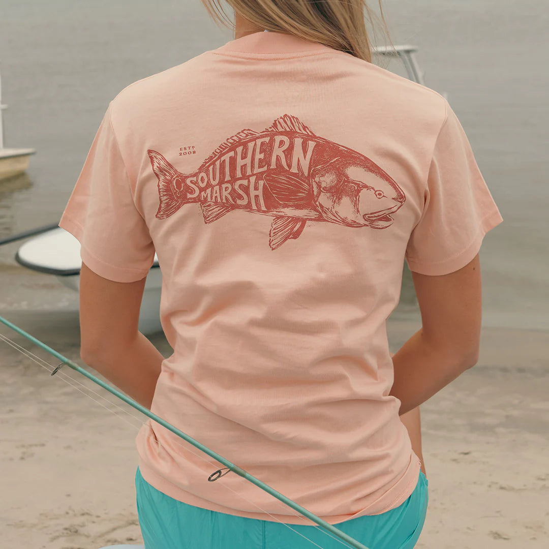 Southern Marsh M SS Engraving Redfish Tee TERRACOTTA
